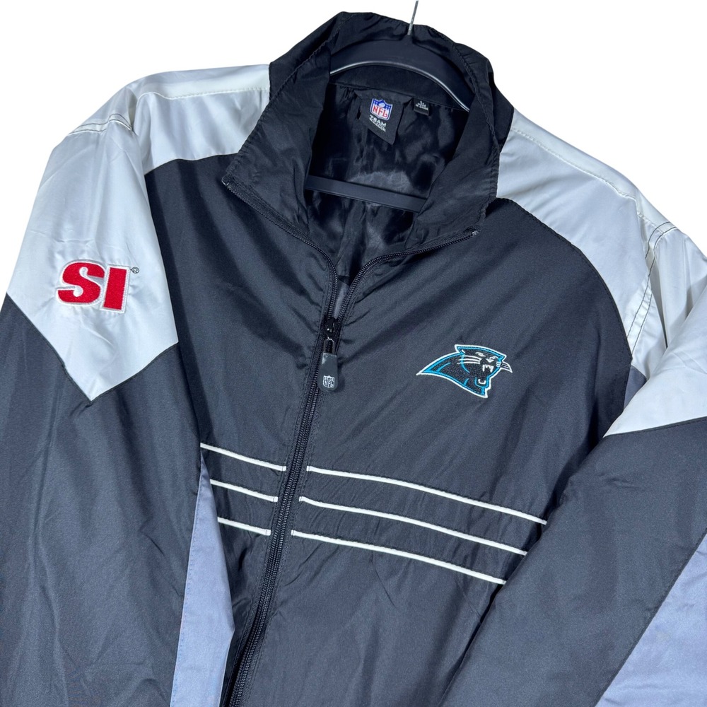 Reebok Carolina Panthers NFL Windbreaker Jacket Men Large Black Full Zip SI Logo